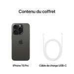 Apple iPhone 15 Pro 256 Go – 5G-LTE IP68 Dual SIM – iOS 17 – Titane Noir – Garantie 2ans + Adaptateur Apple Offert – Image 4